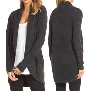 Barefoot Dreams CozyChic Lite Carbon Black Open Front/Drape Cardigan L/XL